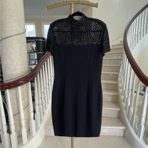 St. John Collection Black Midi Dress with Sequin Detail